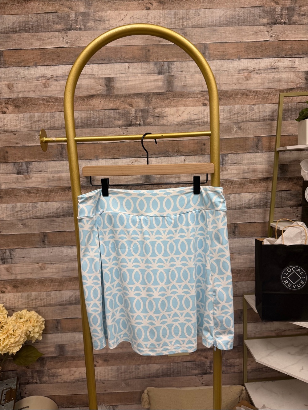 Lulu-B Light Blue & White Interlocking Circle A-Line Skirt